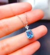 Aquamarine Topaz necklace for women in summer, S925 pure silver, light luxury and niche coldbone chain. A birthday gift for your girlfriend, a gentle smile Item Picture
